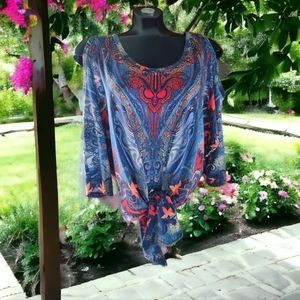 Nygard Cold Shoulder Front Tie Top